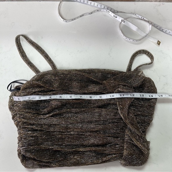 ZARA Gold Silver lurex Metallic Sleeveless Short Crop Top w/Ruffle Front Sz S - Picture 13 of 13